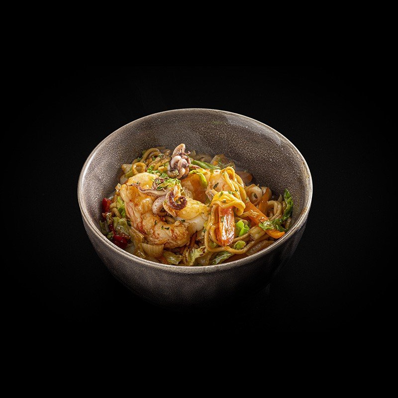 Yakisoba llagostins i calamars